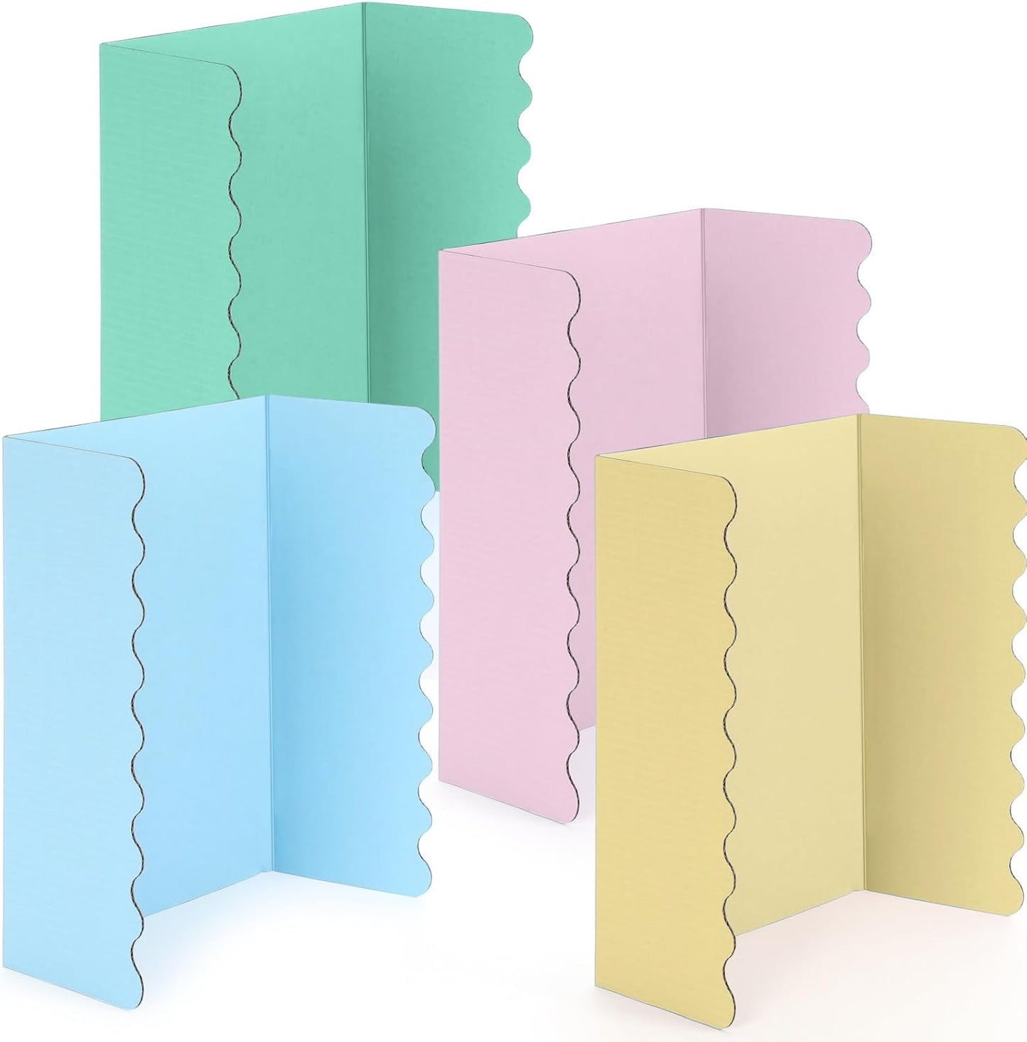 Mooliwe 4 Pack 24" X 16" Trifold Poster Board, Medium Tri Fold Boards Foldable Corrugated Presentation Display Scalloped Borders for Science Fair Events, School Projects, Exhibitions (Macaron)