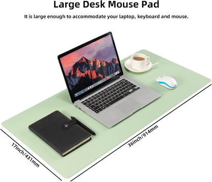 Leather Desk Pad,Wolaile 36x17 inch Large Mouse Pad,Waterproof Non-Slip Writing Desk Blotter,Computer Mat Desktop Protector for Office Home,Black