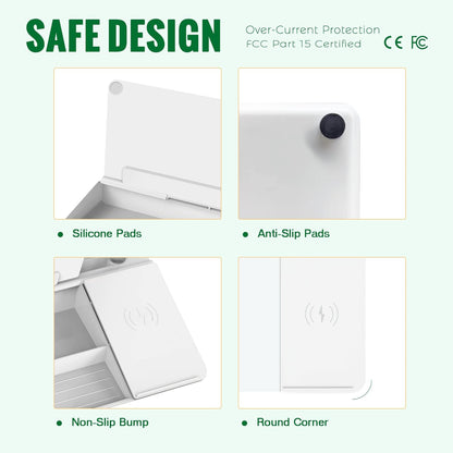 SELEAD Desktop Glass Whiteboard with Wireless Charger Station, Dry Erase Board Computer Pad Keyboard Stand with Organizer for Home, School, Office Desk Accessories, Black