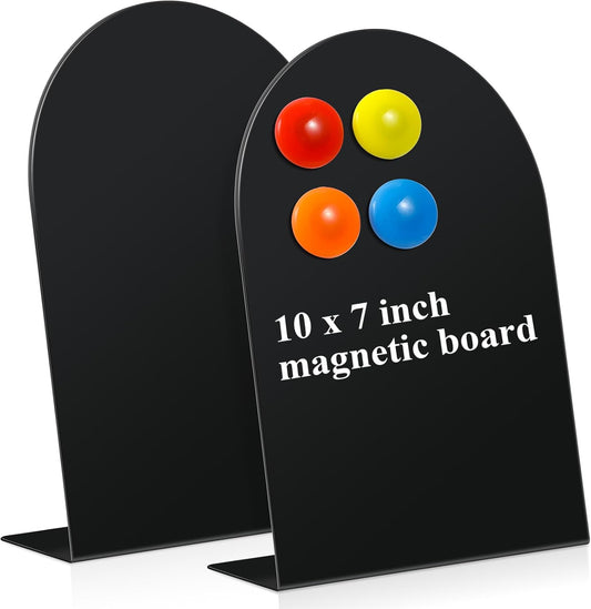 Shimeyao 2 Pcs Pink Magnetic Bulletin Board for Tabletops with 8 Magnets 10x7 Inch Memo Display Easel Stand for Home Office School Kitchen Table Supplies (Arched)