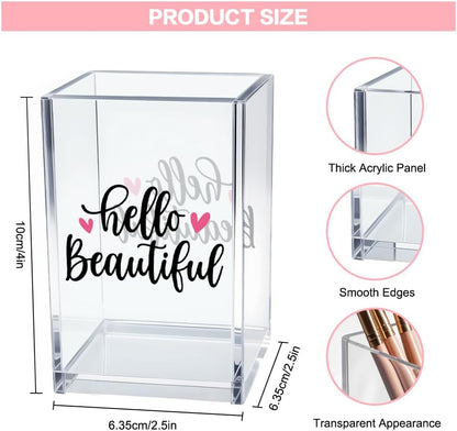 Better Late Than Ugly Acrylic Makeup Brush Organizer Holder, Self Affirmations Desk Acrylic Brushes Storage, Make Up Artist Gifts, Birthday Gifts for Her Wife Sister Friend Makeup Lovers
