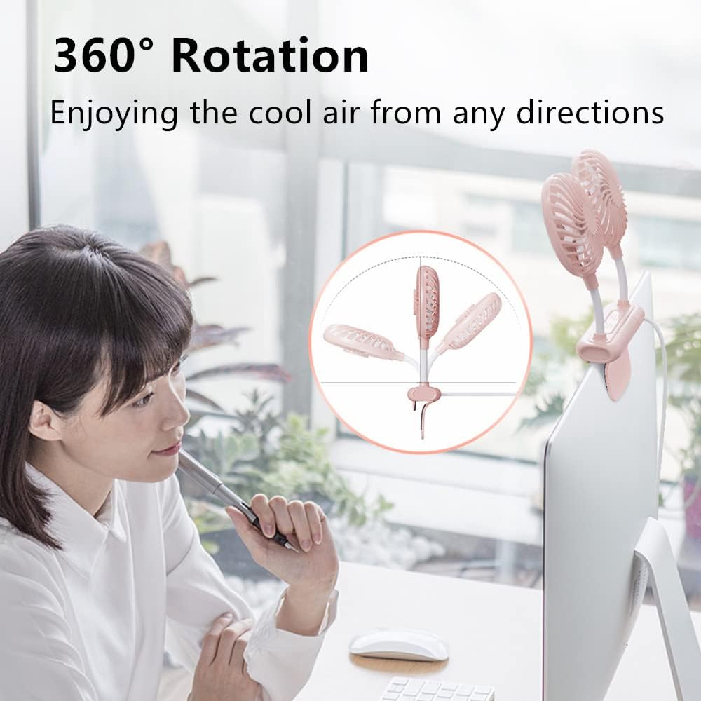 Monitor Fan with LED Lights, USB Desktop Fan with 2 Rotatable Heads, 3 Speeds Desk Fans Small Quiet with Sturdy Adjustable Clamp, Strong Wind Office Personal Cooling Fans for Laptop, Desktop.