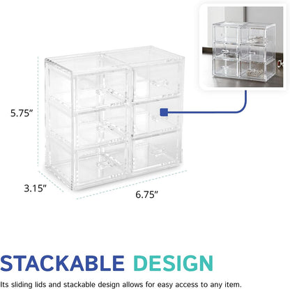 Huang Acrylic Clear Stackable Upright 3-Drawer Organizer, Makeup Jewelry Accessories Cosmetic Countertop Storage Display 3.5 x 3.25 x 5.75 inches