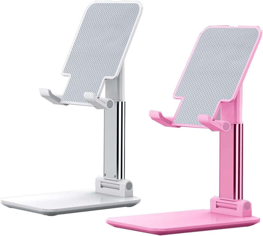 Phone Stand, PhoneHolder for Desk Anti-Slip Cute OfficeAccessories Forldable Cell PhoneHolder Compatible with iPhones, AllMobile Phones, White-Silver, Pro