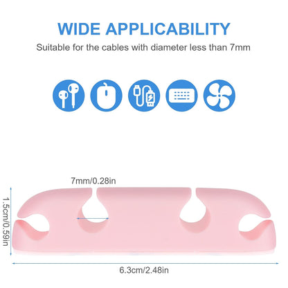 WLLHYF Cable Clips 3PCS Cord Wire Organizer Cable Management Holders 4 Hole Silicone Cable Harness USB Charging Accessory Cable Holder for Office and Home Desk (Pink)