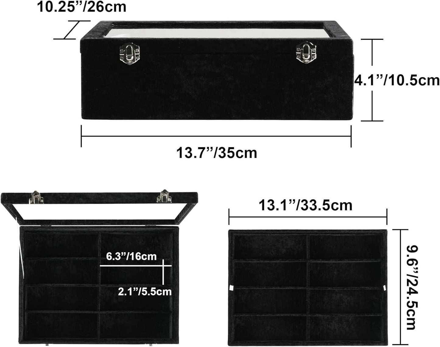 Frebeauty 16 Slots Sunglasses Organizer,2 Layer Velvet Sunglasses Tray with Glass Lid,Multiple Pairs Sunglass Display Case for Man or Woman,13.7 * 10.25 * 4.1 Inches Eyeglass/Eyewear Box (Beige)