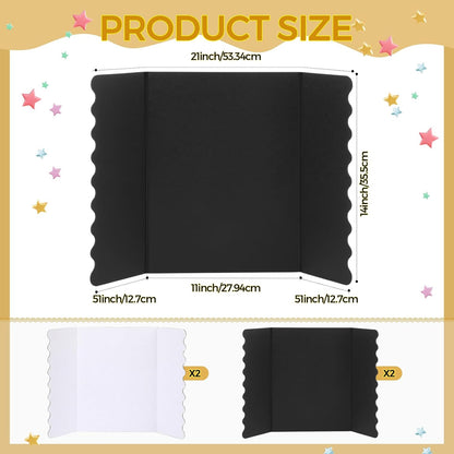 Mooliwe 4 Pack 24" X 16" Trifold Poster Board, Medium Tri Fold Boards Foldable Corrugated Presentation Display Scalloped Borders for Science Fair Events, School Projects, Exhibitions (Macaron)