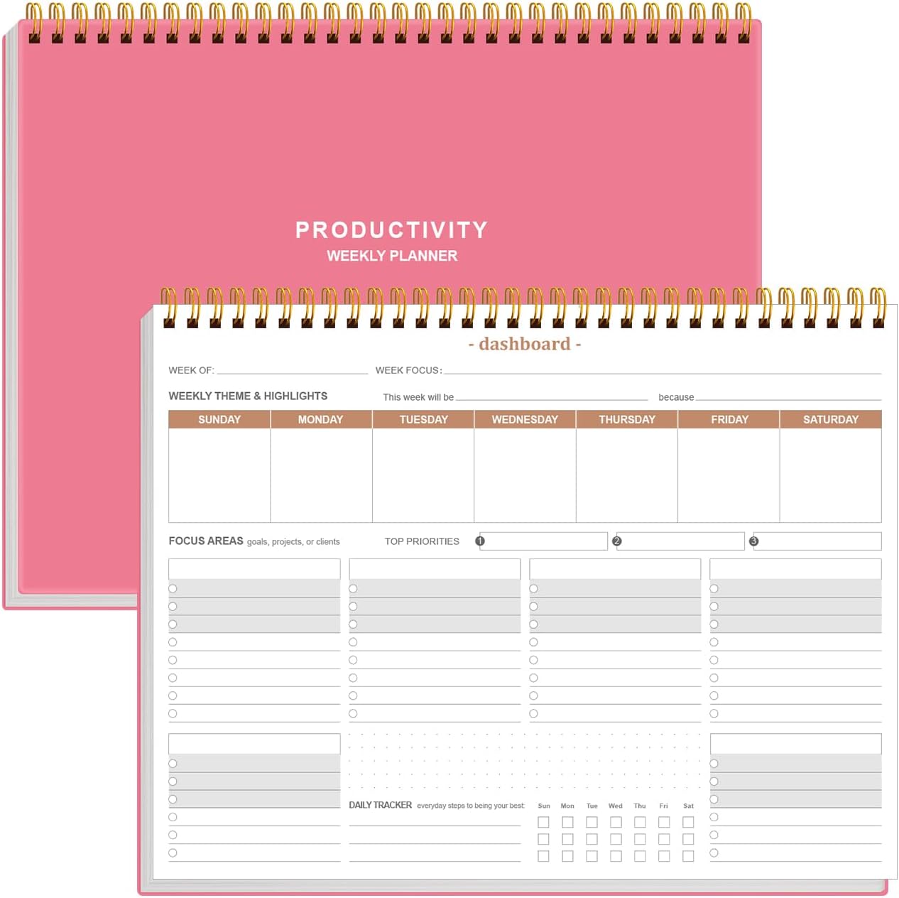 Weekly Productivity Planner - 8.5" x 11" Dashboard Desk Notepad Has 6 Focus Areas to List Tasks for Goals, Projects, Clients, Academic or Meal-Organize Your Daily Work Efficiently, 54 Weeks, Green