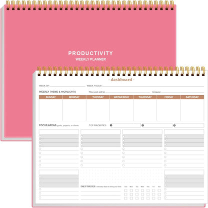 Weekly Productivity Planner - 8.5" x 11" Dashboard Desk Notepad Has 6 Focus Areas to List Tasks for Goals, Projects, Clients, Academic or Meal-Organize Your Daily Work Efficiently, 54 Weeks, Green