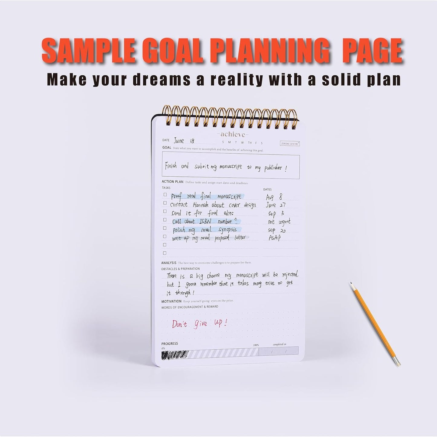 ZERONE CENTRE Productivity Weekly Planner - 54 Sheets Dashboard Spiral Deskpad Has 6 Focus Areas to List Tasks for Goals, Projects, Clients, Academic, or Shopping-Organize Your Daily Work Efficiently