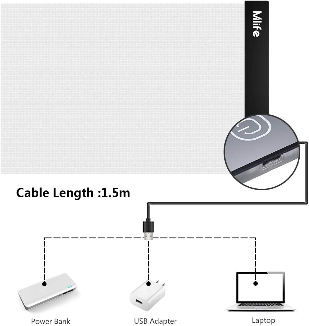 Mlife A2 LED Light Pad for Diamond Art Painting Light Board with 3 Brightness, Tracing Light Board with USB Cable & 4 Fasten Clips for Sketching, Animation, Drawing, Diamond Art Painting Supplies