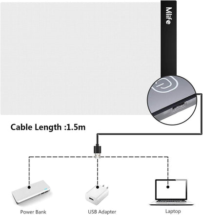 Mlife A2 LED Light Pad for Diamond Art Painting Light Board with 3 Brightness, Tracing Light Board with USB Cable & 4 Fasten Clips for Sketching, Animation, Drawing, Diamond Art Painting Supplies
