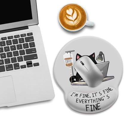 LIMKRIAN Cat Ergonomic Mouse Pad with Wrist Rest, Gaming Mouse Pad with Wrist Support, Funny Mouse Pads for Desk, Computer Mousepad with Non-Slip Pain Relief PU Base, Cute Office Desk Accessories
