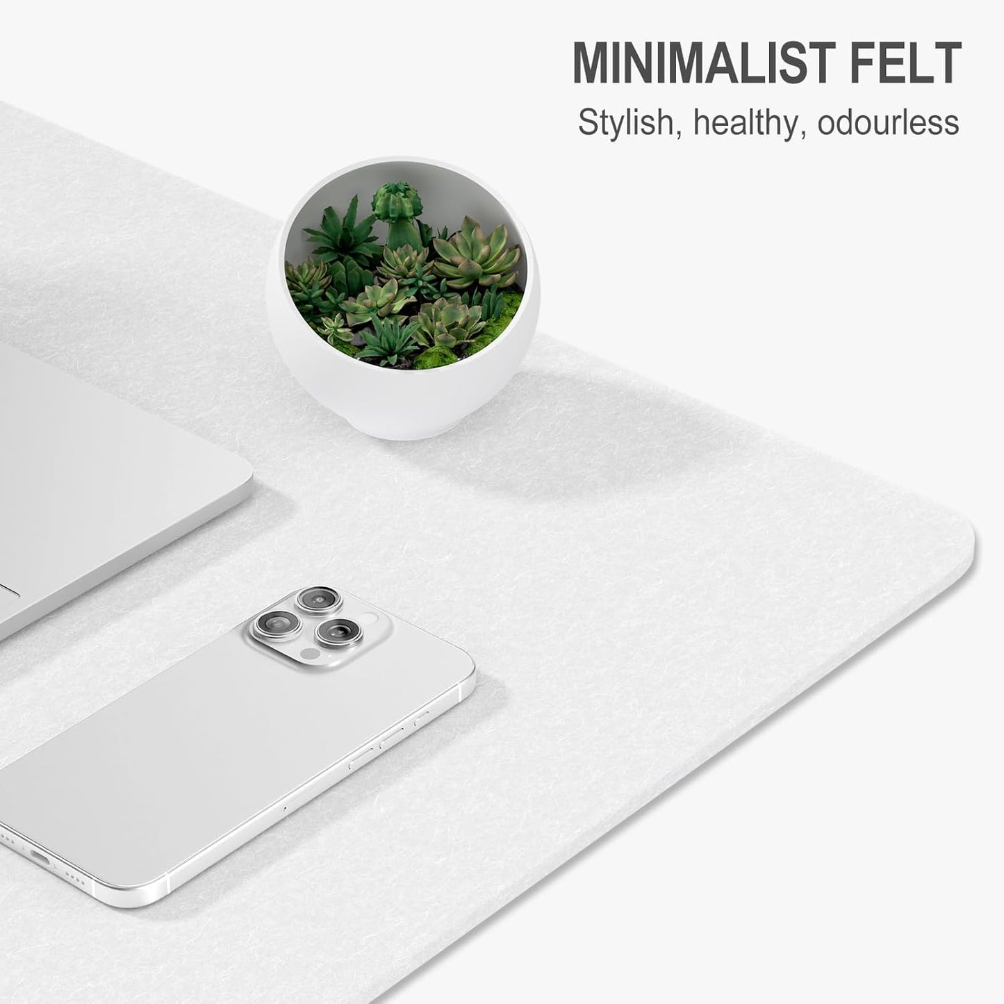 Auhoahsil Felt Desk Mat, Minimalist Large Mouse Pad XXL 35.5 x 15.7 in, Desk Matt for Desktop, Keyboard, Laptop, Computer, Office, Work from Home, Gaming, White