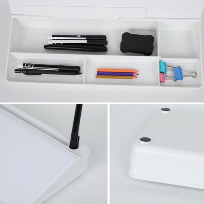 SHANTRA 16'' x 7'' Desktop Whiteboard with Fast Charger Station & Adjustable LED Lamp, Pink Desk Dry Erase Board with Organizer, Computer Pad & Keyboard Stand for Home, School, Office Desk Accessories