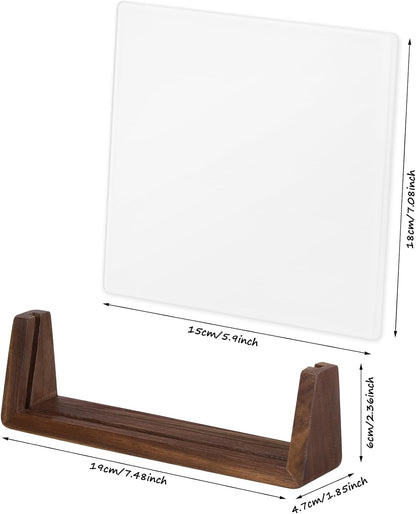 Desktop Glass Whiteboard with Walnut Wood Base,Small Dry Erase Board, Black Writing Note Pad, Desk White Board,Glassboard for Tabletop Display(Walnut Base,Glass)