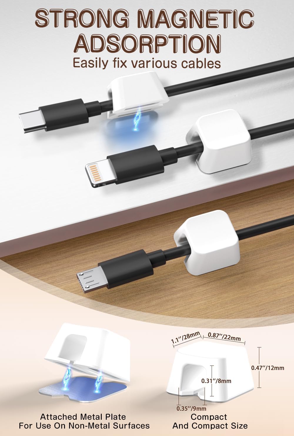 Maveek Magnetic Cord Clips, Cable Holder Magnet Silicone Cord Organizer Keyboard Keys Square Cable Management for Charging USB C Ethernet HDMI Home Office Car TV Cables (5 Pack, Black)