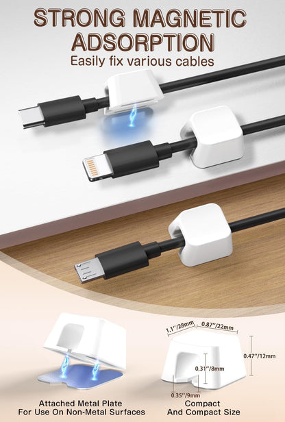 Maveek Magnetic Cord Clips, Cable Holder Magnet Silicone Cord Organizer Keyboard Keys Square Cable Management for Charging USB C Ethernet HDMI Home Office Car TV Cables (5 Pack, Black)