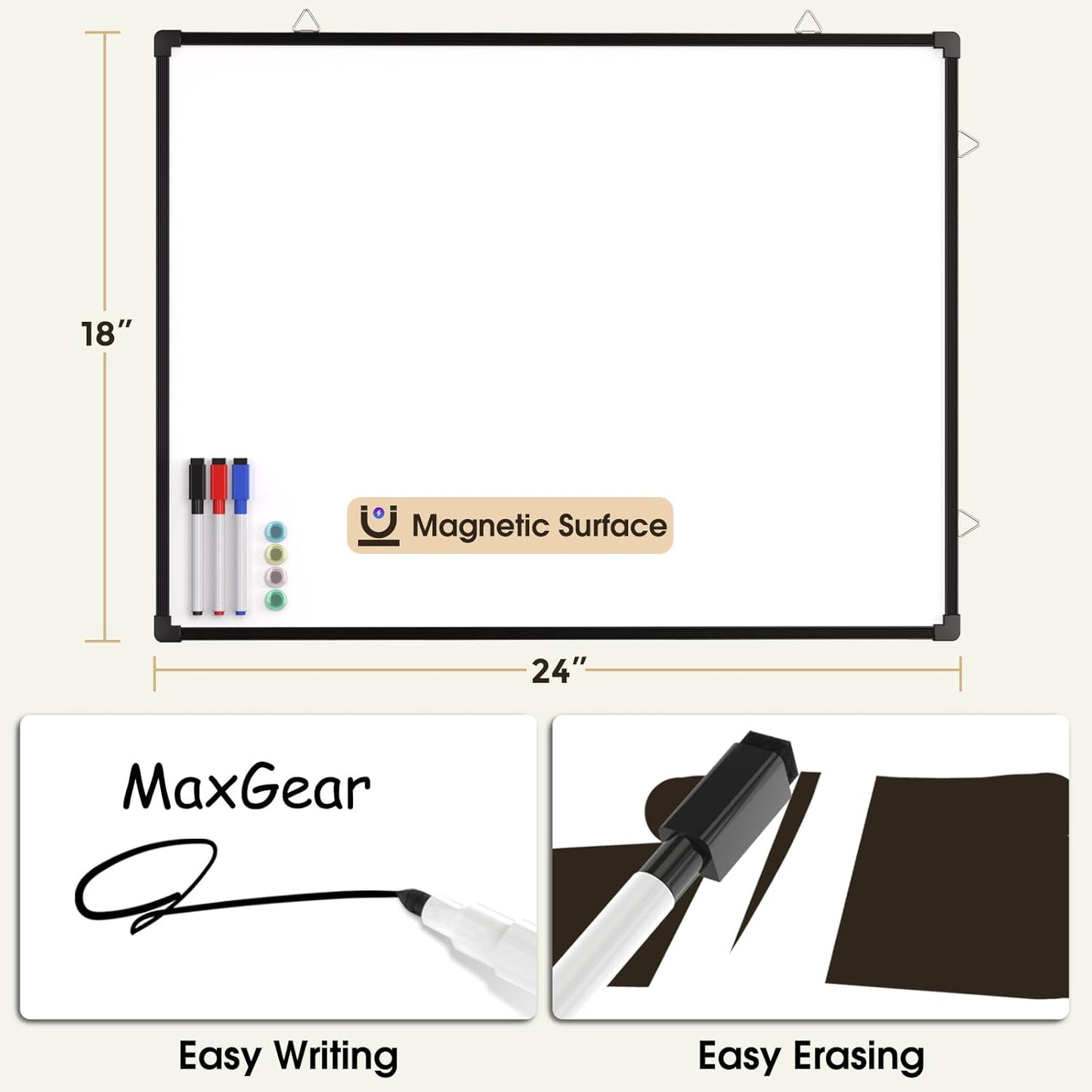 MaxGear Double-Sided Dry Erase Board for Wall, 16"x12" Hanging Whiteboard, Small Dry Erase White Board with 3 Markers and 4 Magnets, Portable Whiteboard for Planning, Drawing, Memo, to Do List