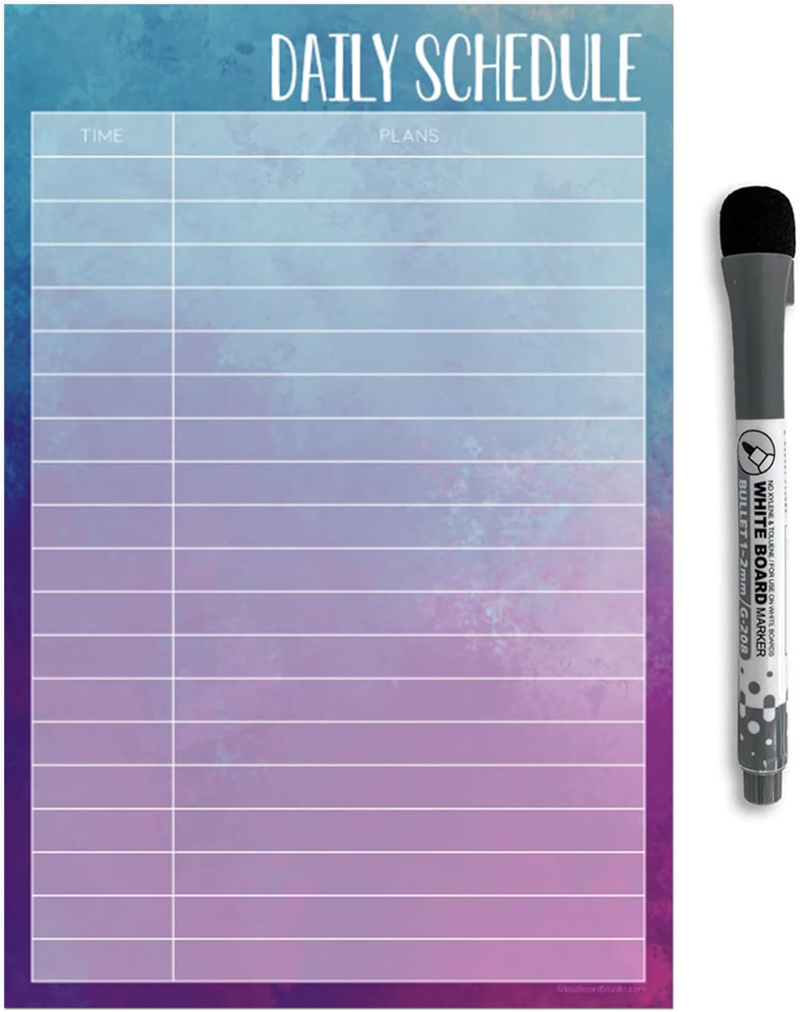 Dry Erase Daily Schedule Planner Sticker Decal by Glassboard Studio | Removable & Reusable | Magnetic Fine-Tip Marker Included (9 x 12 inches, White)