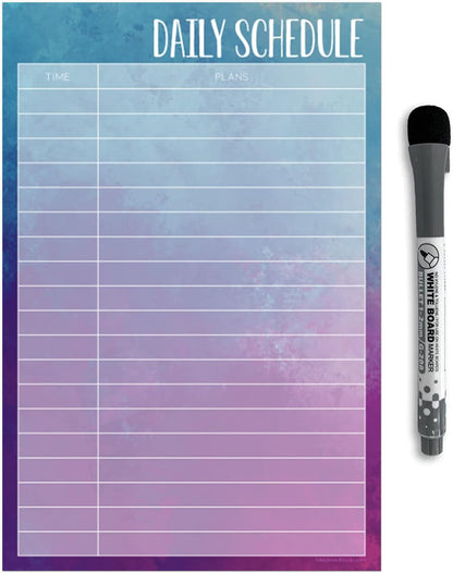 Dry Erase Daily Schedule Planner Sticker Decal by Glassboard Studio | Removable & Reusable | Magnetic Fine-Tip Marker Included (9 x 12 inches, White)