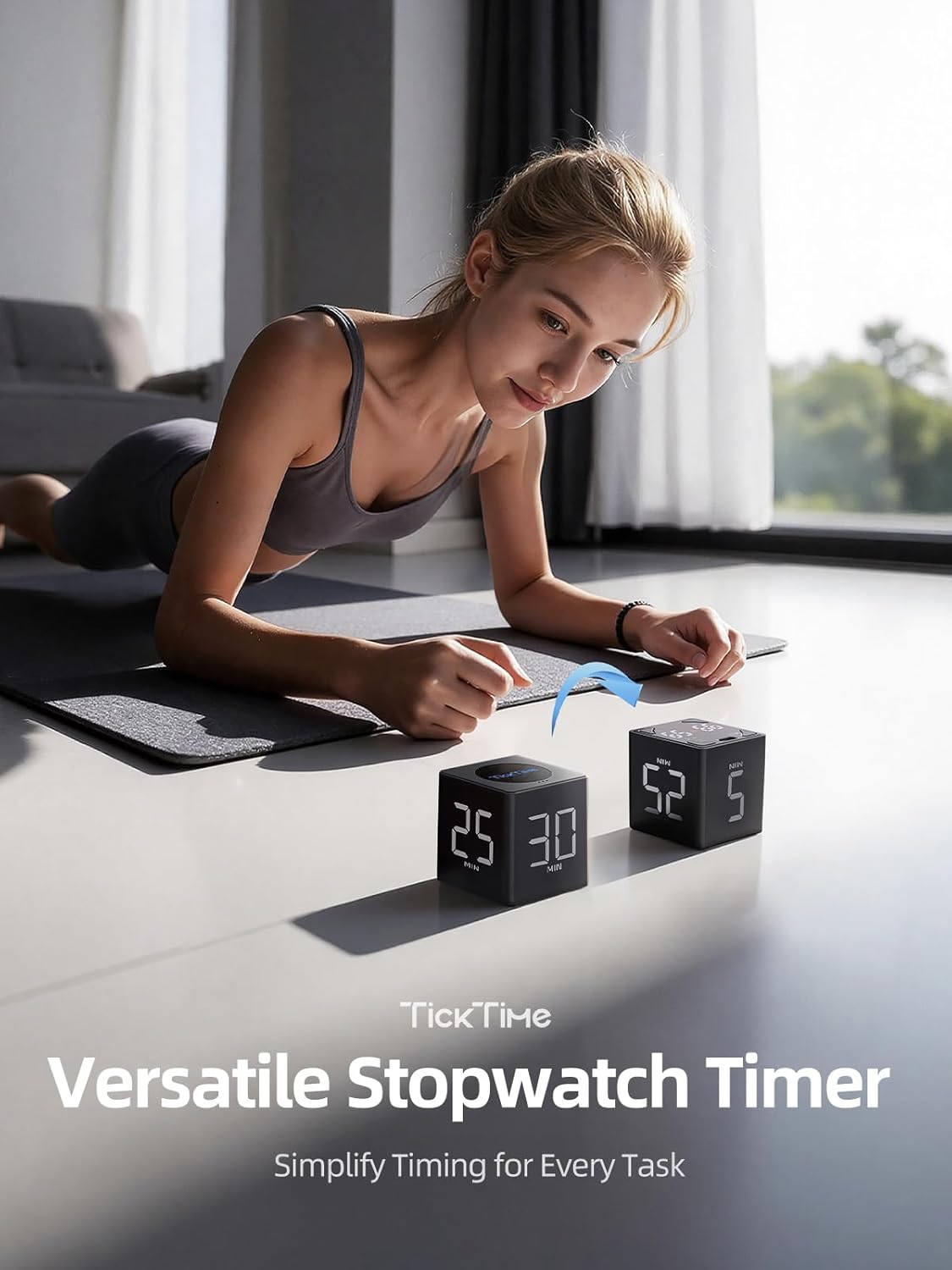 Ticktime Pomodoro Timer Cube, with 25/5 Auto Cycles, 5/25/30/60 Min Presets, Custom Timer, Stopwatch, Magnetic, Rechargeable, Silent, Vibrate & Sound, for Task, ADHD, Study, Work, Meeting, Black