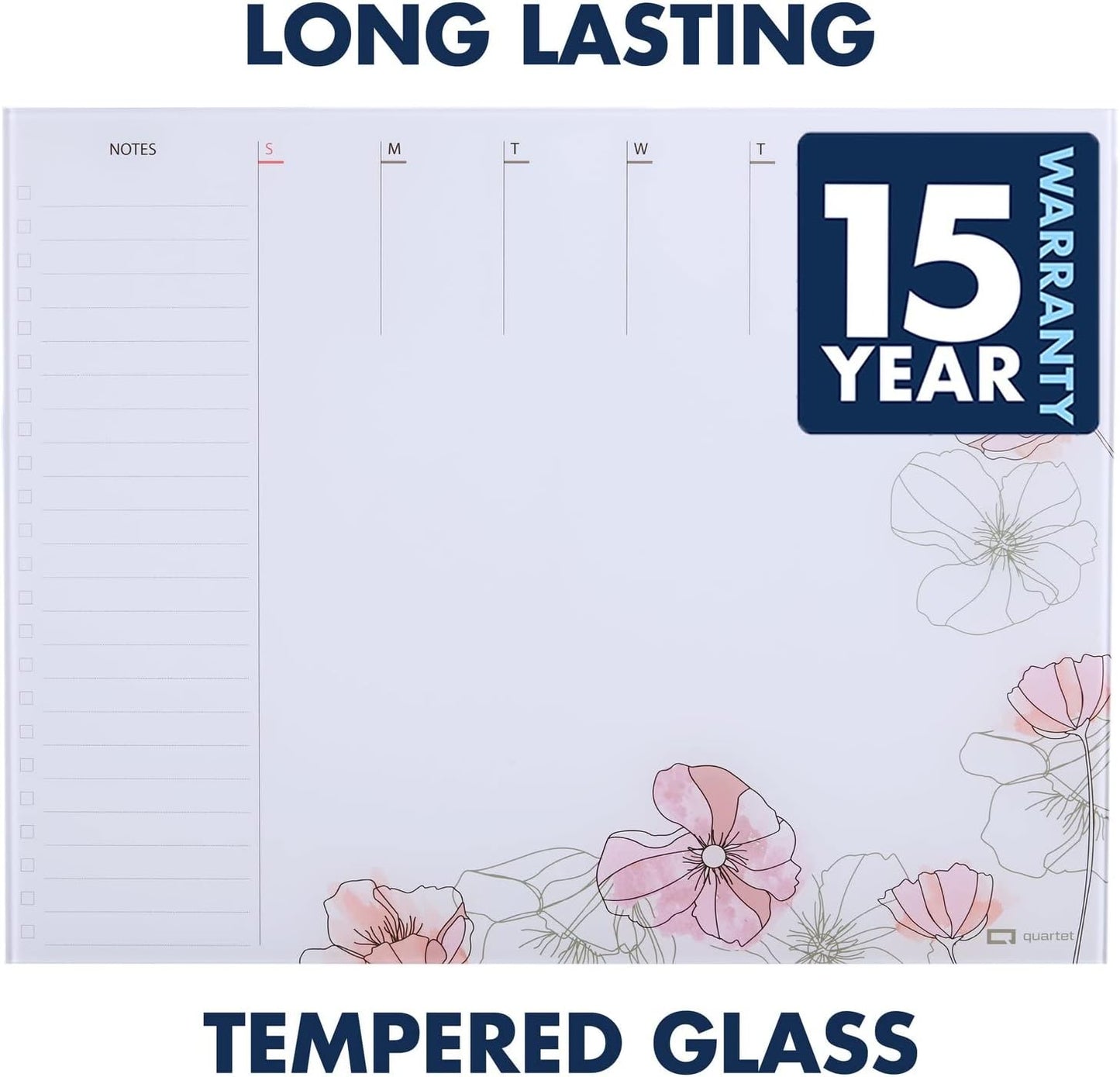 Quartet Glass Desktop Weekly Planner, 17" x 22", Whiteboard, Dry Erase Surface, Clean Erase, Includes 1 Dry Erase Marker, White (GDP2217W)