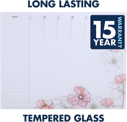 Quartet Glass Desktop Weekly Planner, 17" x 22", Whiteboard, Dry Erase Surface, Clean Erase, Includes 1 Dry Erase Marker, White (GDP2217W)