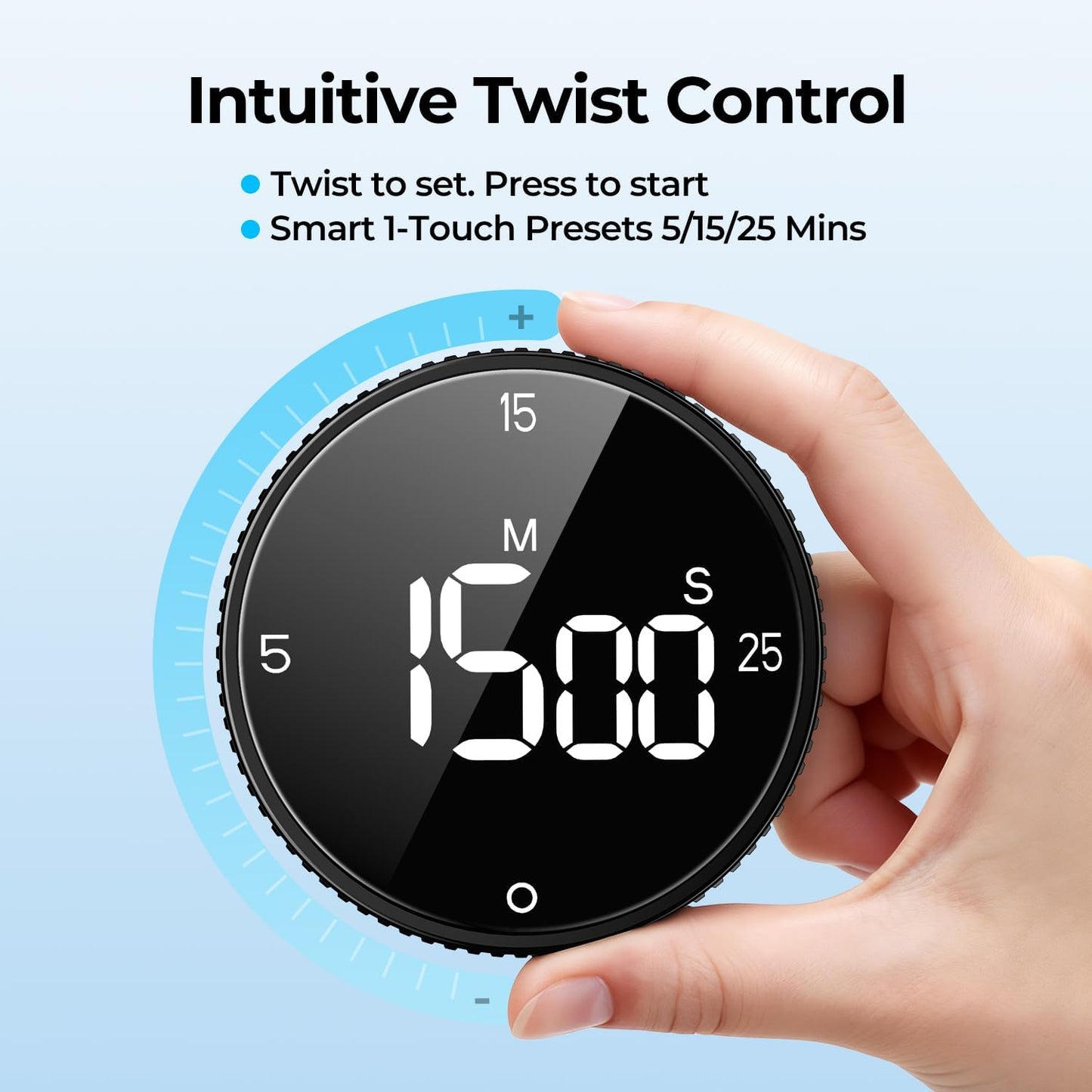 Digital Kitchen Timer with Magnetic, Large LED Display Countdown/Countup Timer, Pomodoro Preset 5/15/25 Mins, Volume & Brightness Adjustable for Cooking Baking Working Studying Silver