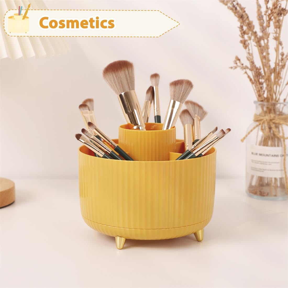 SKYDUE 360 Rotating Plastic Desk Pen Organizer with 5 Slots, Dual-Purpose Art Supply Pencil Cup for Office, School, Home