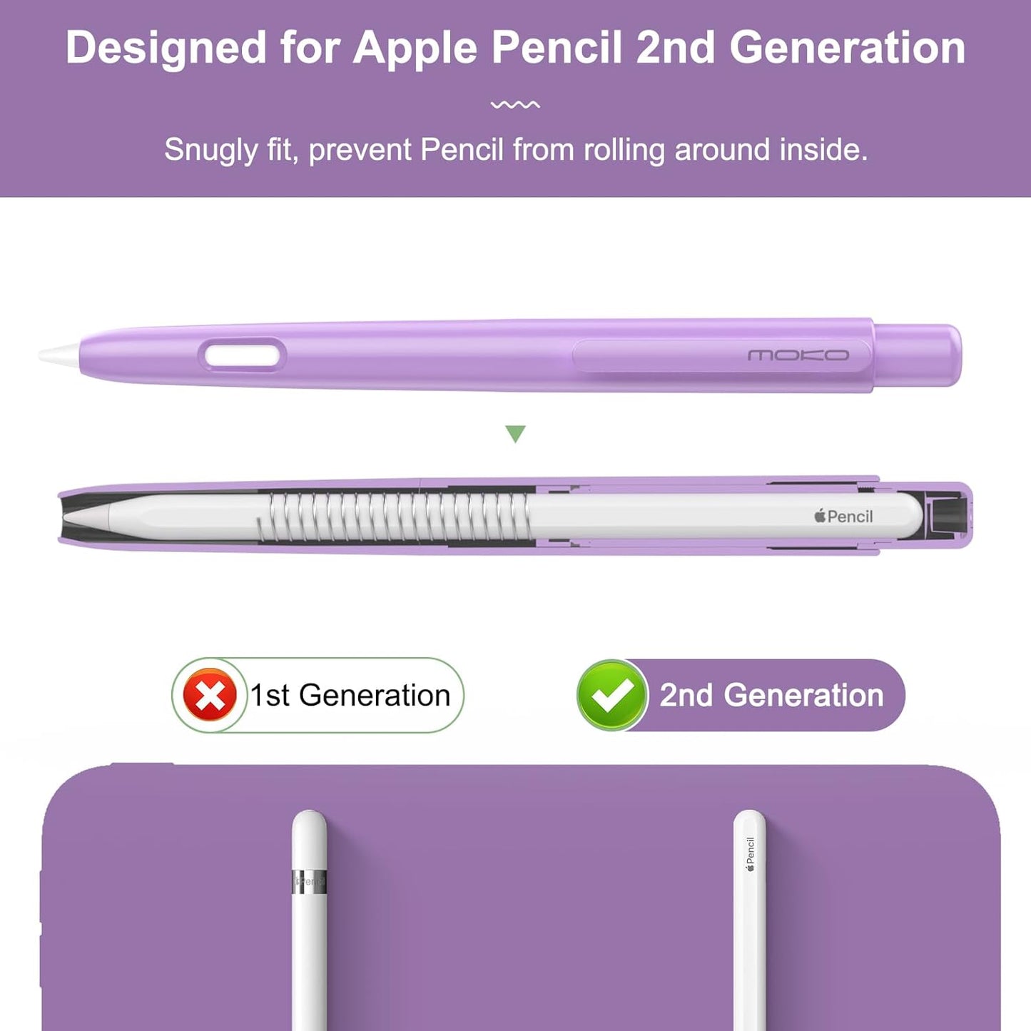 MoKo Holder Case Compatible with Apple Pencil 2nd Generation, Retractable Protective Apple Pencil Cover with Sturdy Clip, Hard PC Apple Pencil Case, Support Double-Tap, Dark Purple