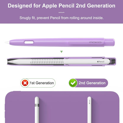 MoKo Holder Case Compatible with Apple Pencil 2nd Generation, Retractable Protective Apple Pencil Cover with Sturdy Clip, Hard PC Apple Pencil Case, Support Double-Tap, Dark Purple