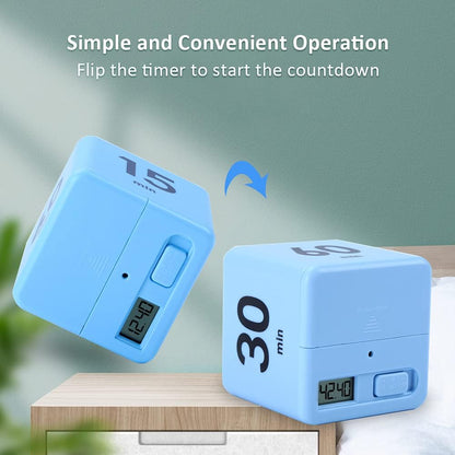 Feilifan Cube Timer, Productivity Cube Flip Timer for Kitchen Studying Workout Classroom Kids ADHD 15-20-30-60 Minute Preset, White