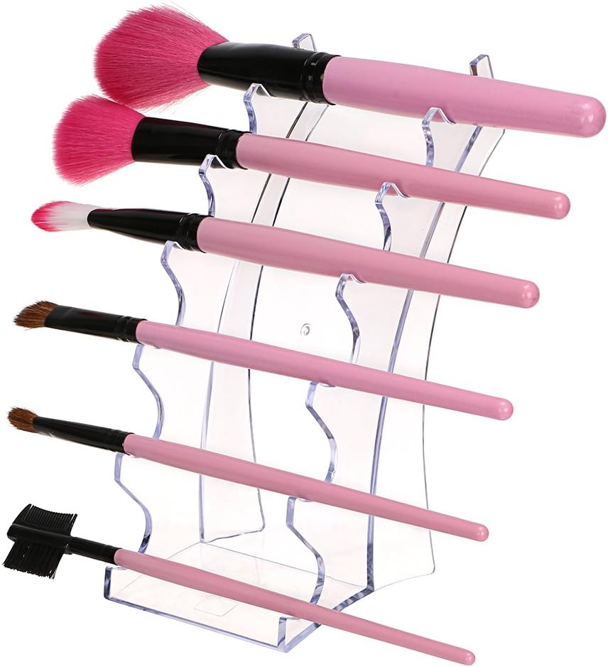 Hipiwe Acrylic Pen Holder Display Stand Clear Makeup Brush Rack Organizer Holder 6-Slots Nail Brush Eyebrow Fountain Pen Rack Display (Pack of 2)