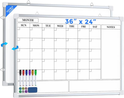 MaxGear Monthly Calendar Dry Erase Board for Wall, 16"x12" Small Hanging Double-Sided White Board, Portable Whiteboard for Planning, Drawing, Memo, to Do List, School, Home, Kitchen, Office
