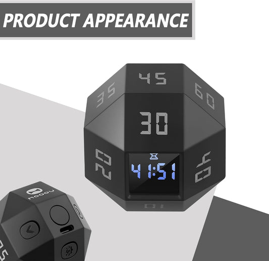 Mini 12 Sided Cube Timer, 11 Preset Times Pomodoro Timer for Enhanced Productivity. Ideal for ADHD Management, Workout, Study & Kitchen Cooking. Easy to Use（White）