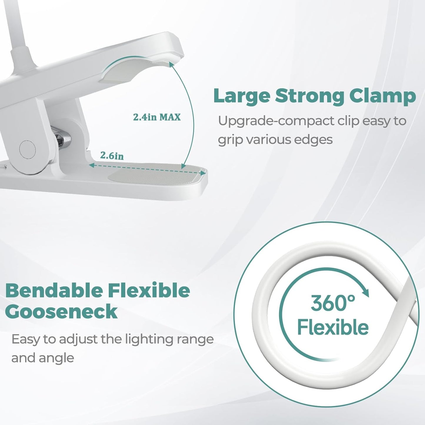 CUHIOY Rechargeable Clip on Reading Light for Bed, Battery Desk Lamp, 5 Color 5 Brightness & Touch Control Headboard Lamp, Large Clamp Lamp with Flexible Neck, Eye Protect LED Bedside Light, Pink