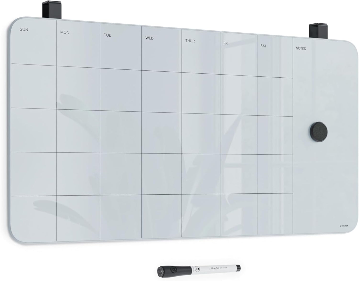 U Brands Magnetic Cubicle/Wall Glass Dry-Erase Weekly Calendar Board, 20" X 5.5" Inches, White Frosted Surface, Frameless