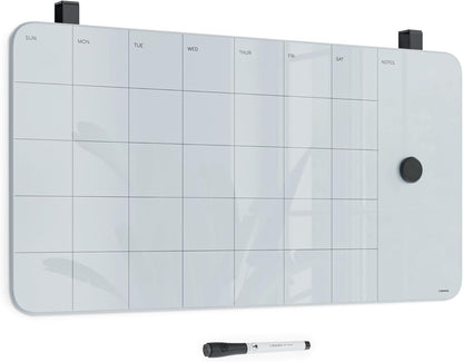 U Brands Magnetic Cubicle/Wall Glass Dry-Erase Weekly Calendar Board, 20" X 5.5" Inches, White Frosted Surface, Frameless