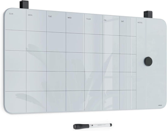 U Brands Magnetic Cubicle/Wall Glass Dry-Erase Weekly Calendar Board, 20" X 5.5" Inches, White Frosted Surface, Frameless