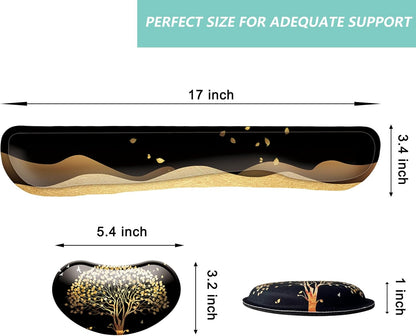 Keyboard Wrist Rest Mouse Wrist Support Set, Memory Foam Wrist Rest Pad for Computer Laptop Keyboard Mouse, Ergonomic Wrist Cushion Support for Typing Pain Relief, Gaming Home Office, Flowers Grass