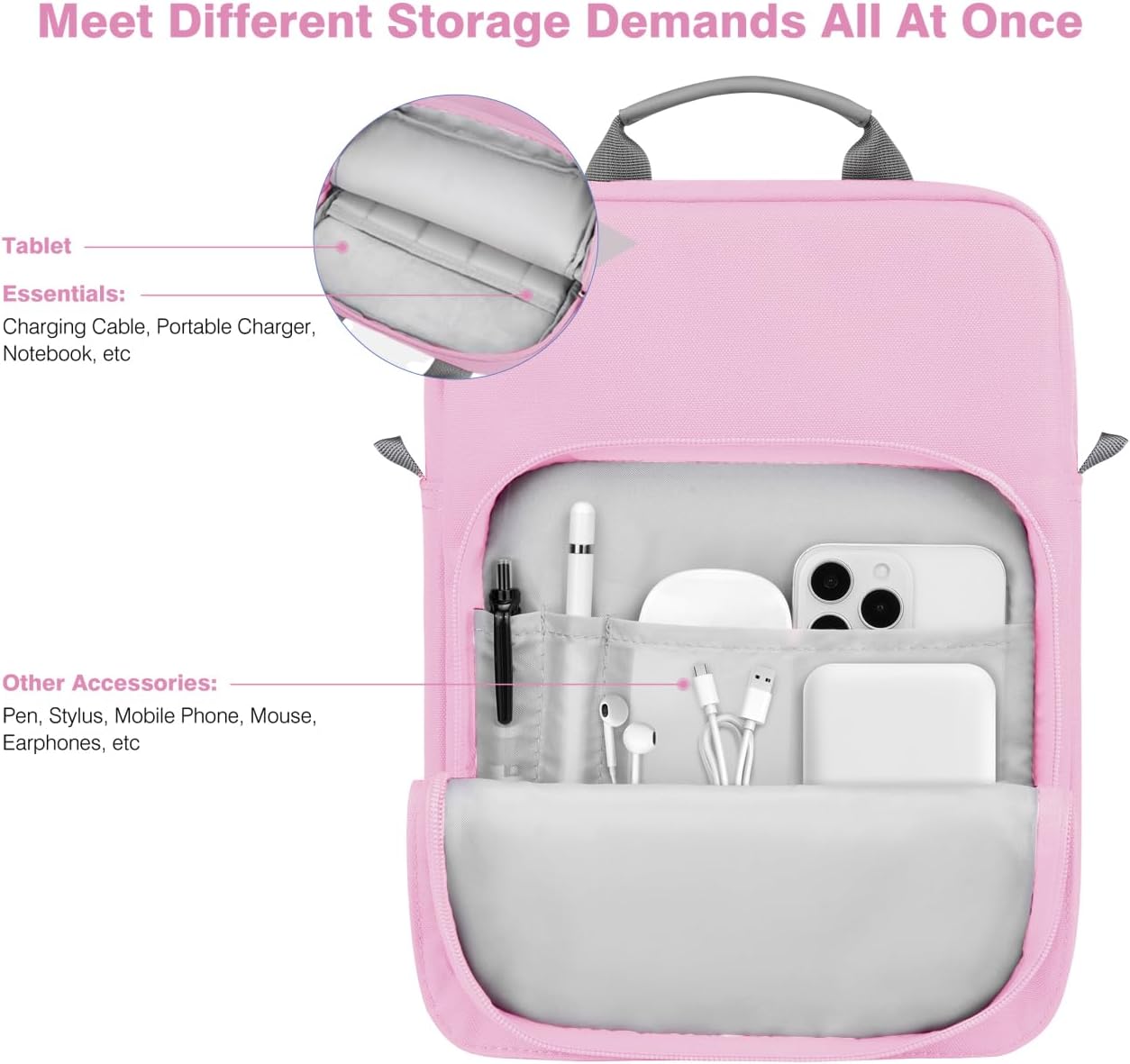 Dadanism 9-11 Inch Tablet Sleeve Bag Carrying Case with Shoulder Strap for iPad (A16) 11", iPad 10th Gen 10.9", iPad Air M4/Pro M5 11", iPad 9/8/7th 10.2", Galaxy Tab A11+ Plus 11", Cloudy Pink