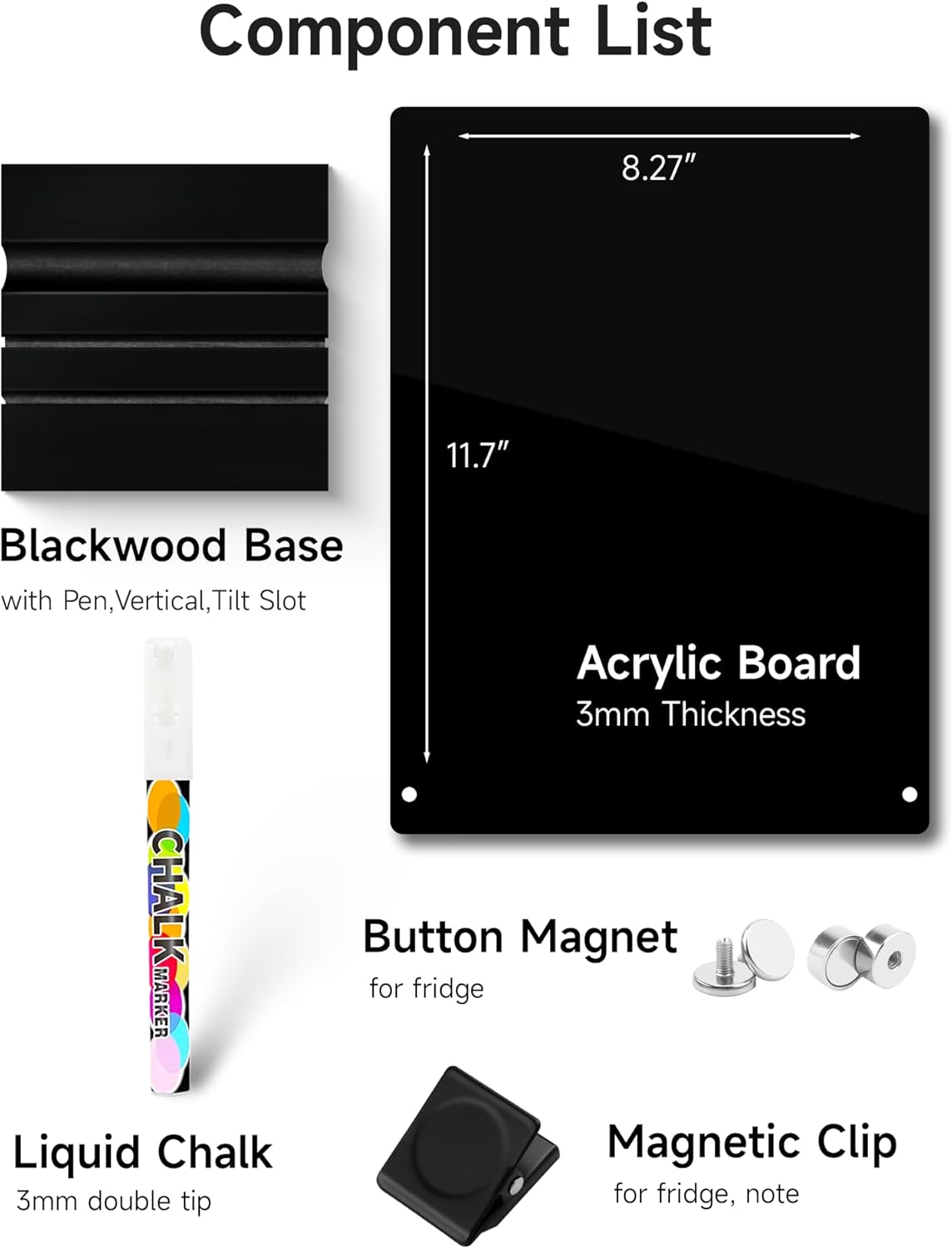 Acrylic Black Dry Erase Board with Stand - 8” x 6” Small Desktop Whiteboard with Marker, Reusable Desk Blackboard, to-Do List, Planner, Memo Clipboard, Menu Board for Office, Home, Bar