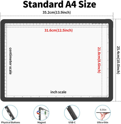 Phylosal Rechargeable A3 LED Light Pad for Diamond Painting, Ultra-Thin Magnetic Tracing Light Box for Drawing, Diamond Art Light Board with Side Button, Super Bright Light Table for Sketching (White)