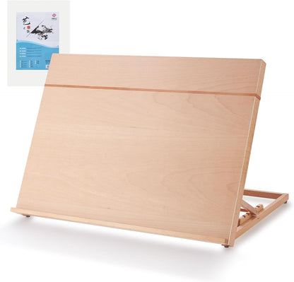 Wooden Tabletop Easel for Painting, Adjustable Table Top Artist Drawing Board for Adults, Students, 5-Position Art Easel Stand 25.6" x 18.9" Drafting Board with A3 Sketch Paper, A2