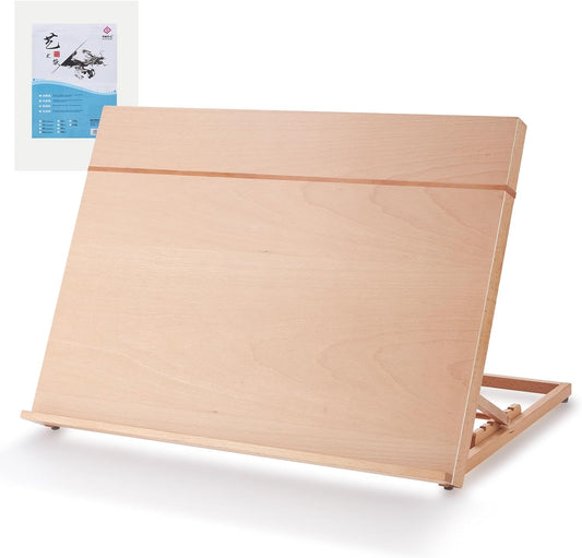 Wooden Tabletop Easel for Painting, Adjustable Table Top Artist Drawing Board for Adults, Students, 5-Position Art Easel Stand 25.6" x 18.9" Drafting Board with A3 Sketch Paper, A2
