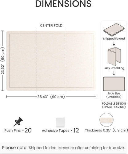 Fluxynara Bulletin Board, 23.6" x 17.5" Cork Board Alternative with 12 Safe Removable Adhesive Tabs, Foldable Felt Pin Board for Home Office, Classroom, Bedroom,Entryway for Walls—Sage