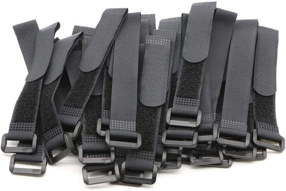 25pcs Black Reusable Fastening Cable Straps, Hook and Loop Cable Tie Down Straps 1" x 12"