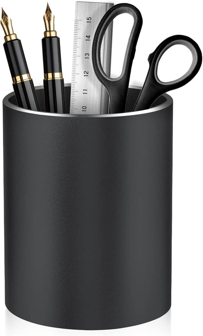 Pen Holder Pencil Holder for Desk, Metal desk pen holder, Makeup Brush Holder, pencil cup, pen organizer for desk, for Office, School, Home, and Kids 3.9×3.14inch（Silver）