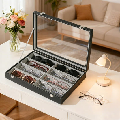 Glasses Holder Box Drawer Sunglass Organizer for Men Clear Storage Case 8 Slot Multiple Reading Glasses Display